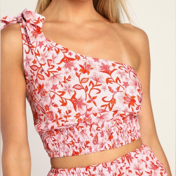 Lulu’s Just Believe Pink Multi Print One-Shoulder Two-Piece Romper - Picture 3 of 5